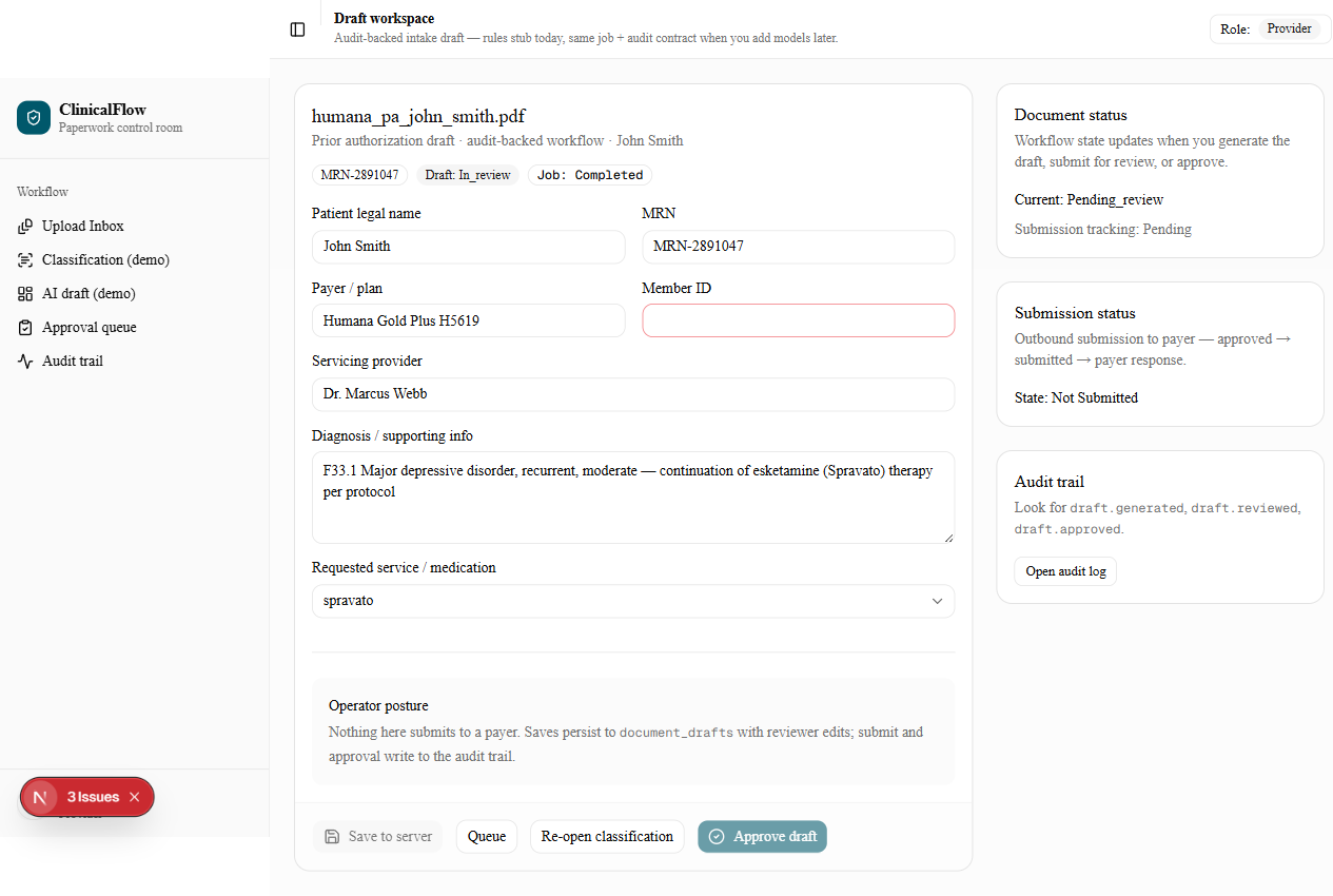 Provider approval (role-gated)