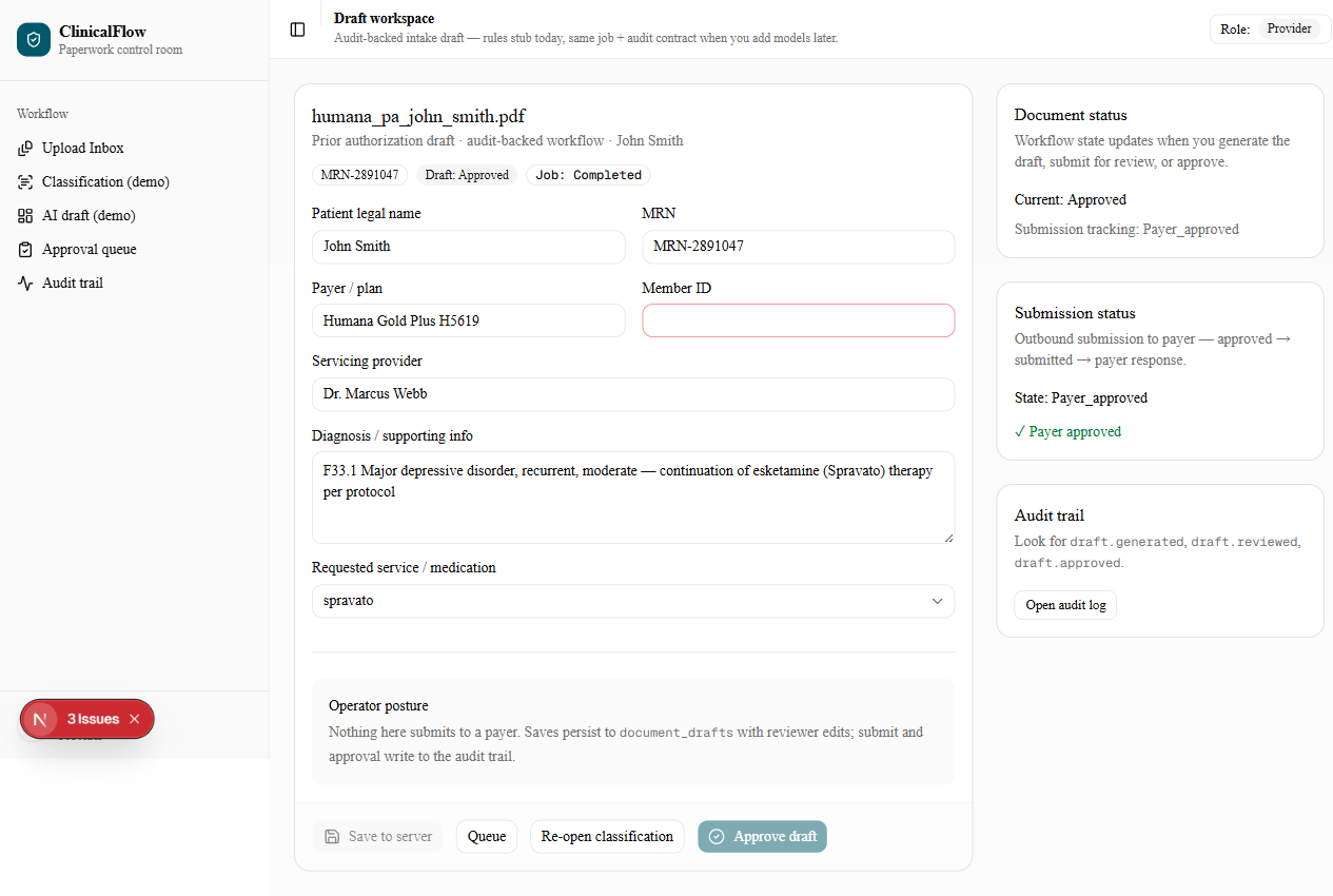Submission status — payer approved